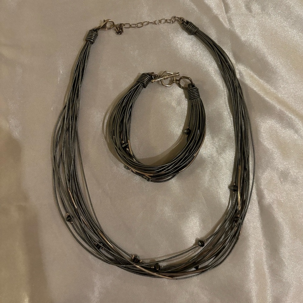 Silpada Designs Hematite Glass & Leather Necklace and Bracelet